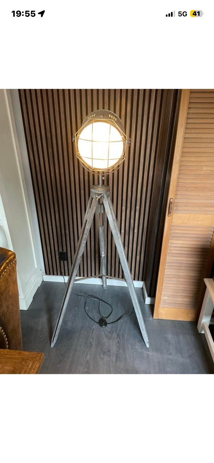 Industriële driepoot theater spot vloerlamp xxl - moet weg, Ophalen, Zo goed als nieuw, Hout, 150 tot 200 cm