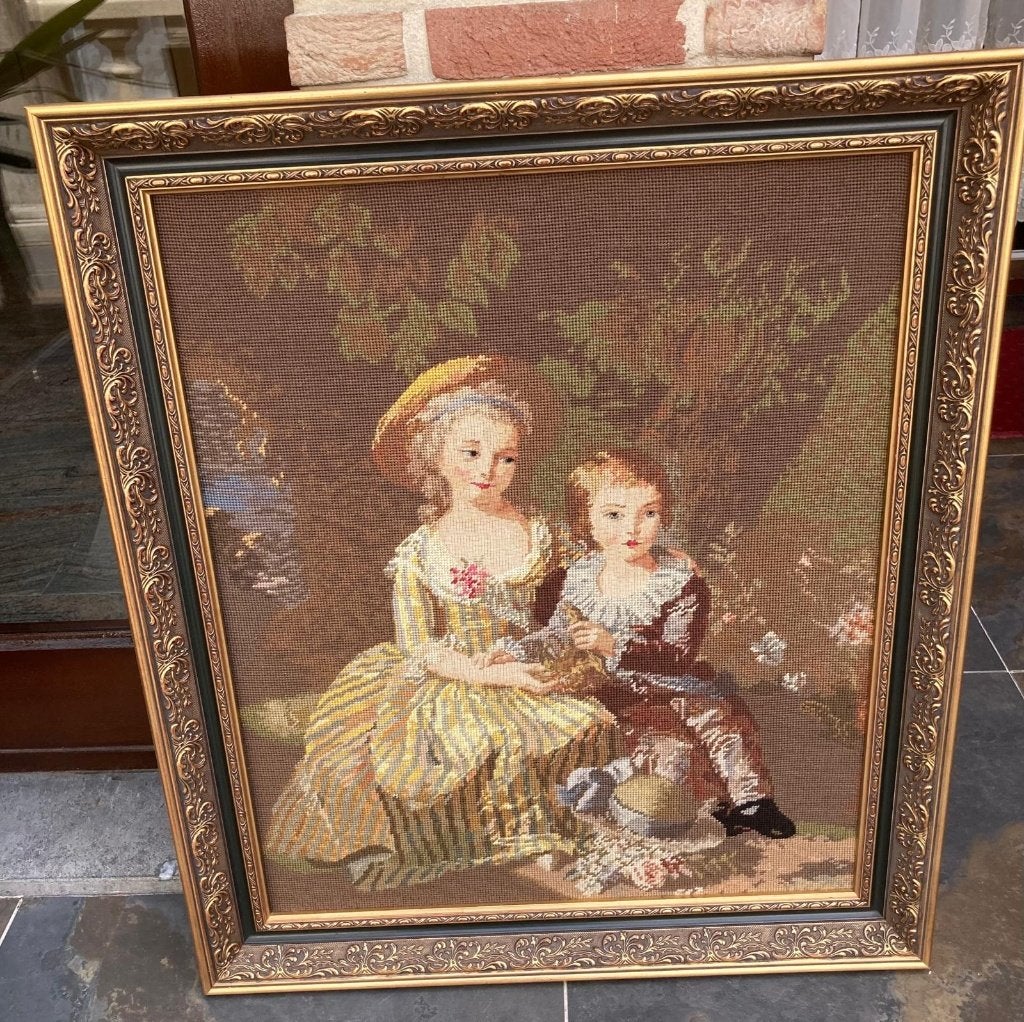 Schilderij petit point met Empire lijst, Ophalen, Ingelijst, Portret of Personen