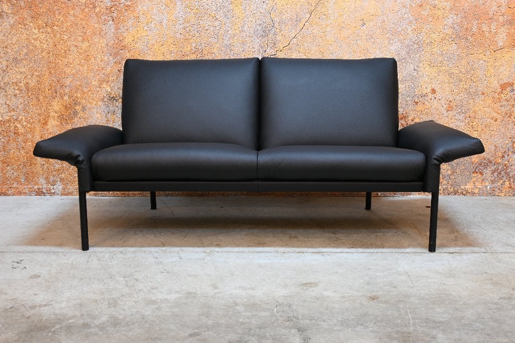 OPNIEUW beklede zwarte leren Jori Tosca designbank, Huis en Inrichting, Jori, 150 tot 200 cm, Tweepersoons, 75 tot 100 cm