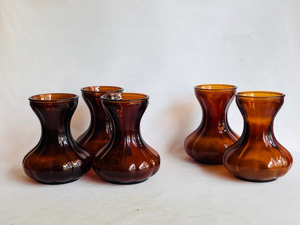 Diverse Leerdam Amber Garlic Hyacint Vazen, Mid Century, Ophalen of Verzenden