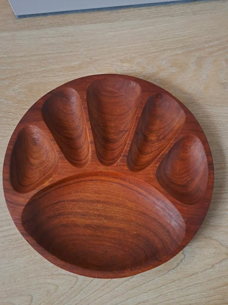 Vintage houten serveerschaal / fondue bord teak uit Thailand, Ophalen of Verzenden