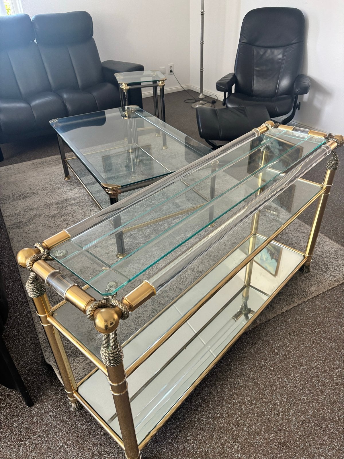 Hollywood Regency Meubelset: Sidetable, Salontafel, Bijzetta, Ophalen, 50 – 75, Minder dan 50 cm, Gebruikt