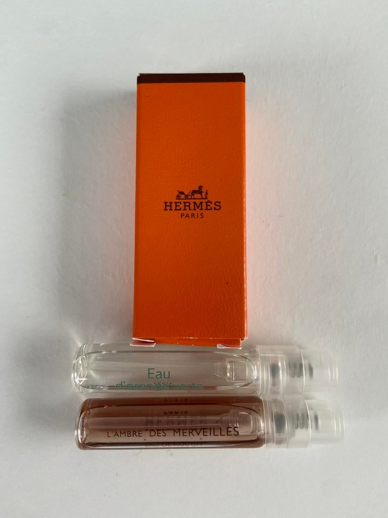 Hermès Eau d'orange verte & L'ambre des merveilles samples, Ophalen of Verzenden, Nieuw, Proef of Tester, Gevuld