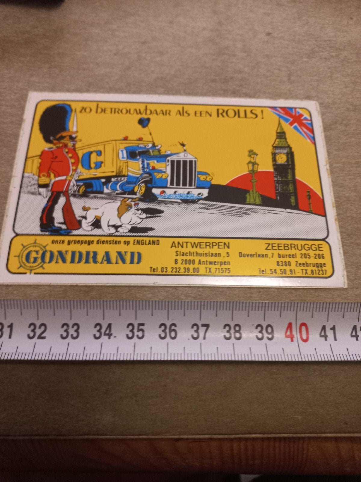 Vintage Gondrand Reclame Sticker - Betrouwbaar als een Rolls, Ophalen of Verzenden, Gebruikt