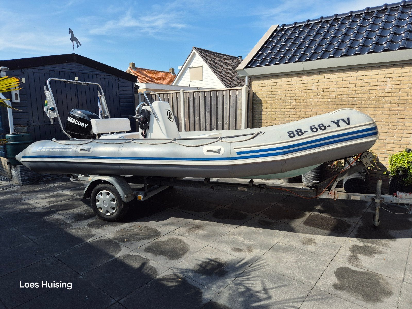 Bombard Rib 525 cm met 50 pk Mercury motor en kanteltrailer, Ophalen, Gebruikt, Peddels, Bombard