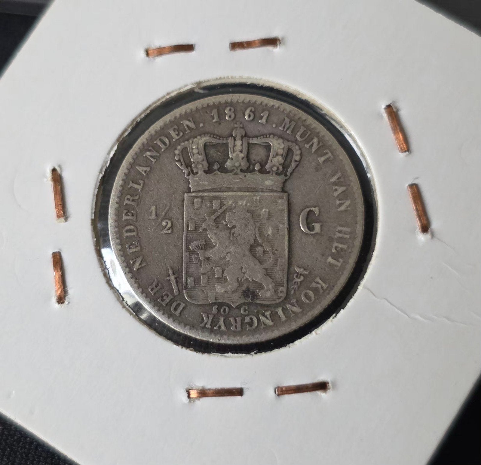 Halve gulden 1861 Nederland, ½ gulden, Koning Willem III, Verzenden, Zilver