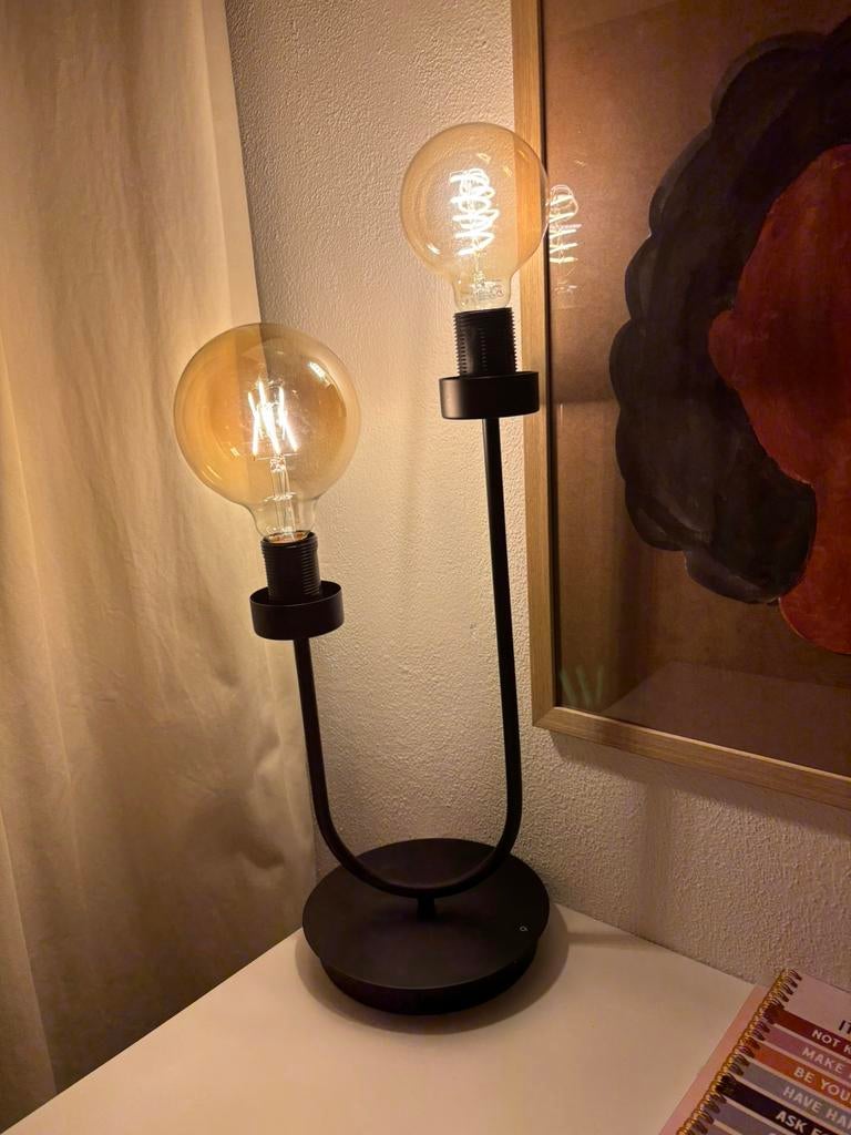 QAZQA tuning Art Deco Tafellamp 2 lichts - H 46.5 cm - Zwart, Ophalen, Zo goed als nieuw, Minder dan 50 cm