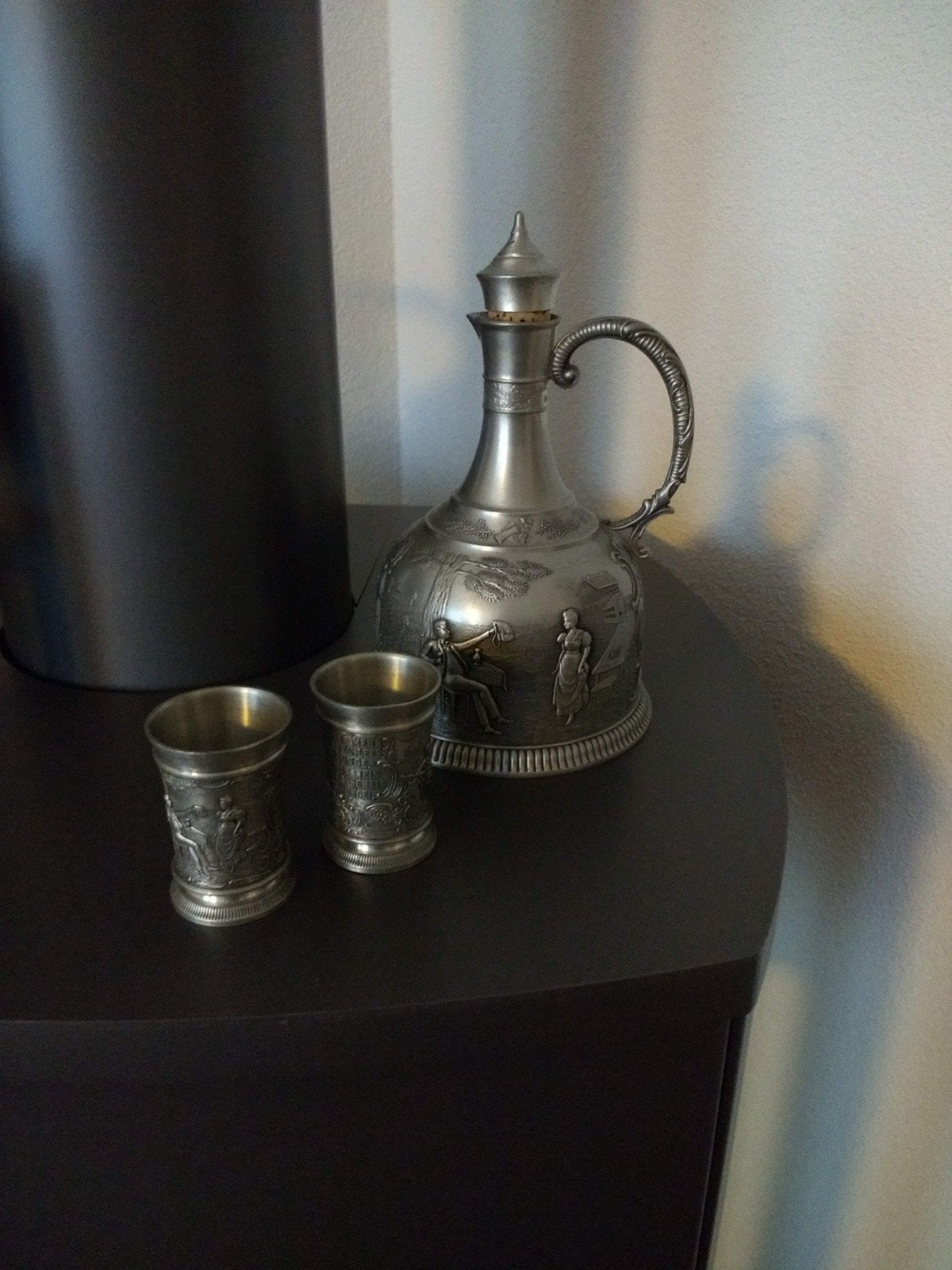 Oud setje, karaf van tin., Ophalen of Verzenden