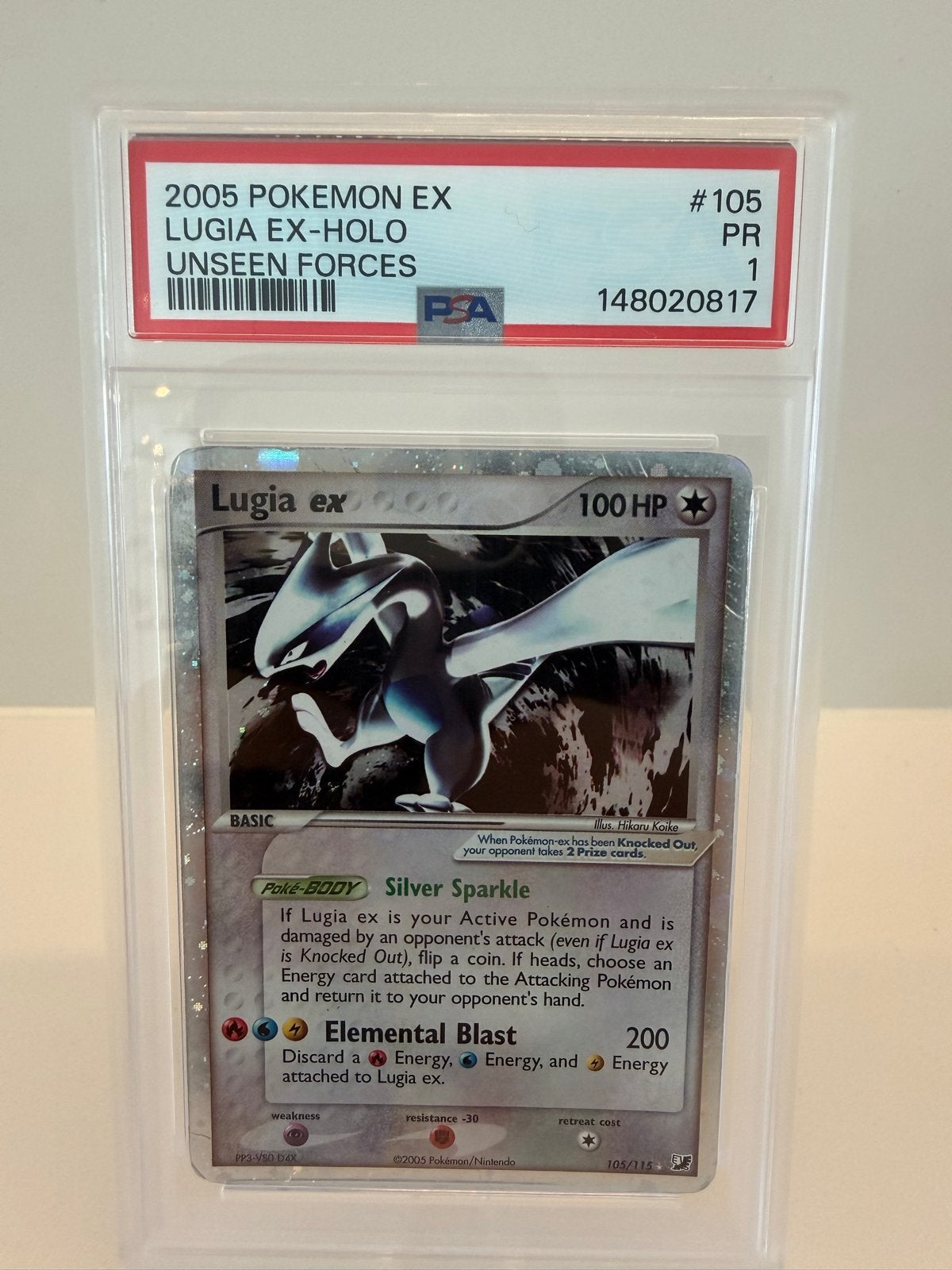 Lugia EX Holo 2005 Pokemon Unseen Forces PSA 1, Ophalen of Verzenden, Gebruikt, Losse kaart