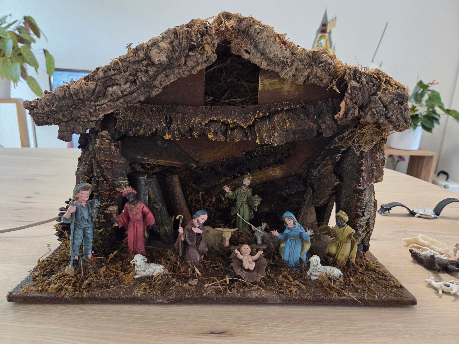 kerststal vintage van de hema met werkend lampje, Diversen, Ophalen, Gebruikt