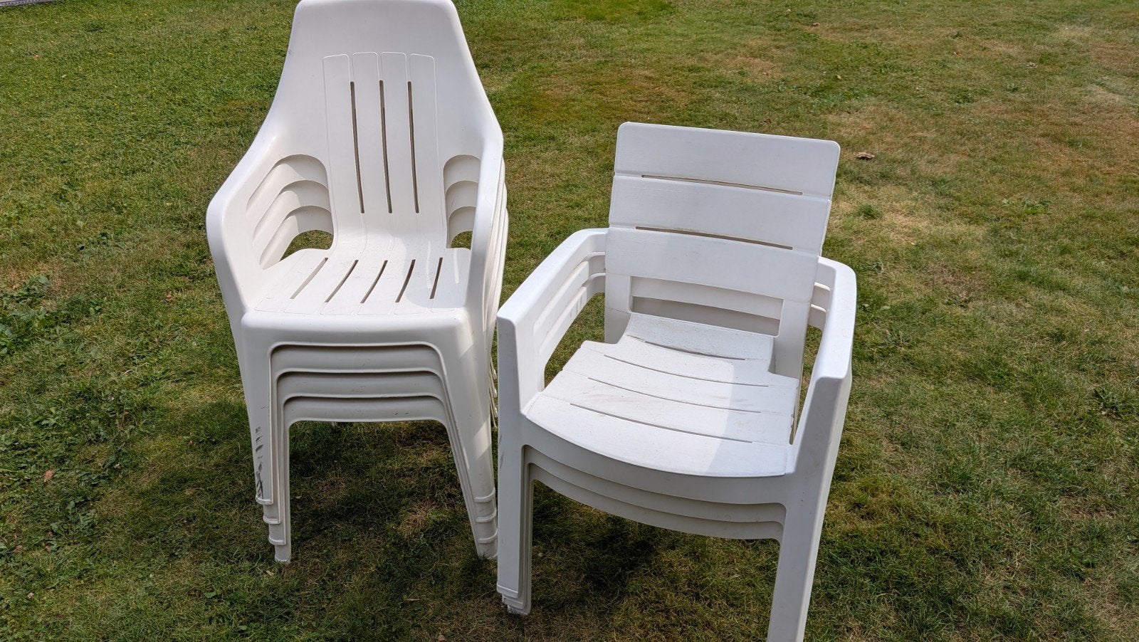 Witte kunststof tuinstoelen (stapelbaar), Ophalen, Gebruikt, Kunststof, Stapelbaar