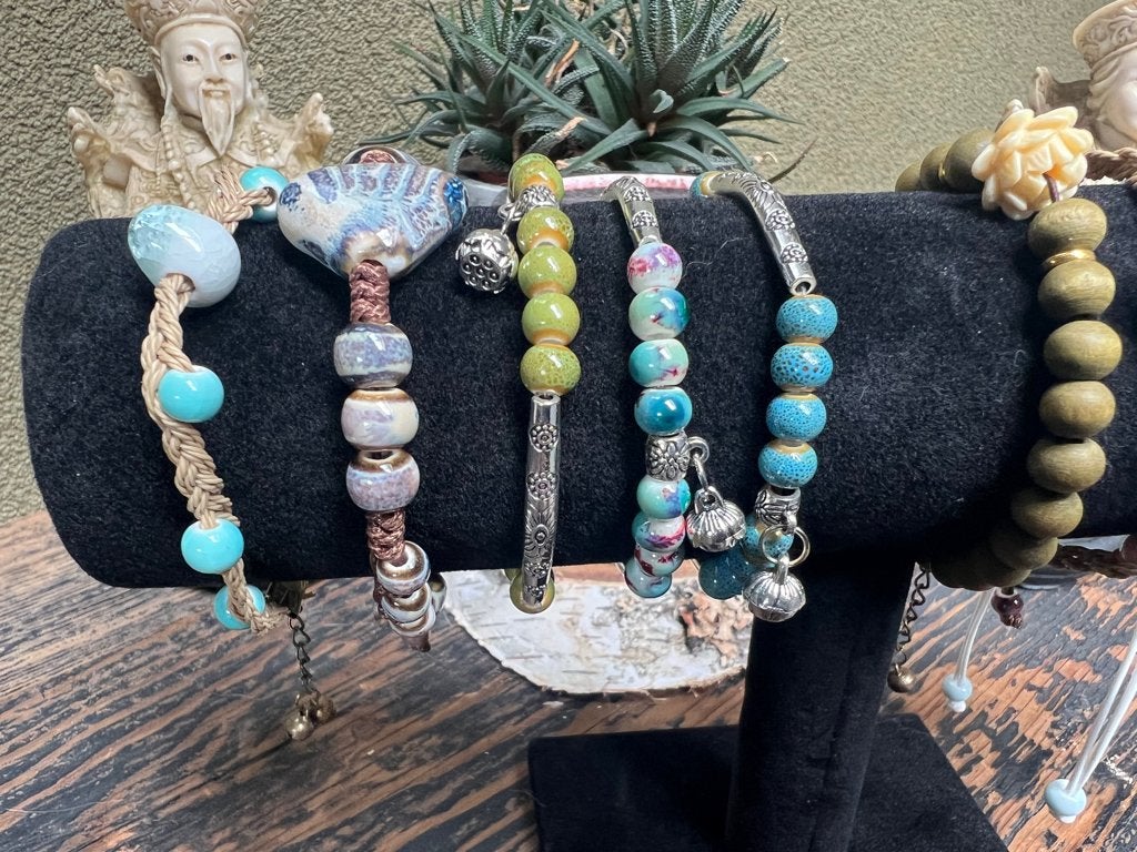 Armband Boho ibiza zomers keramische kralen en glas, Overige materialen, Verburgt Vintage, Overige kleuren, Ophalen of Verzenden