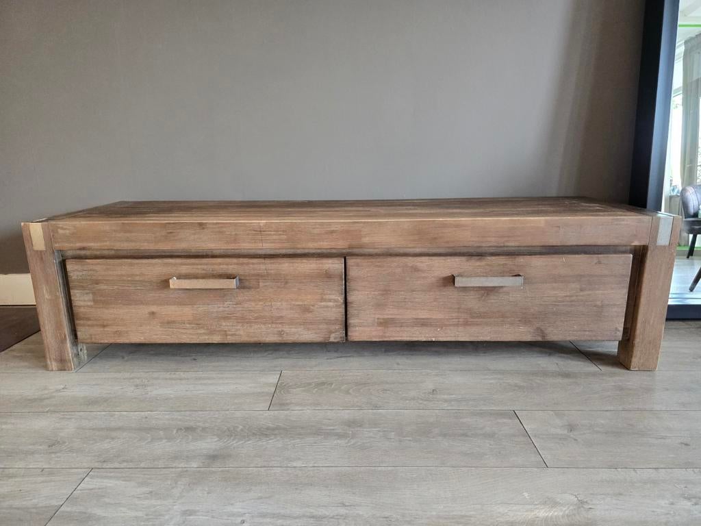 Massief houten tv meubel, Huis en Inrichting, Kasten | Televisiemeubels, Ophalen, Gebruikt, 150 tot 200 cm, Minder dan 100 cm