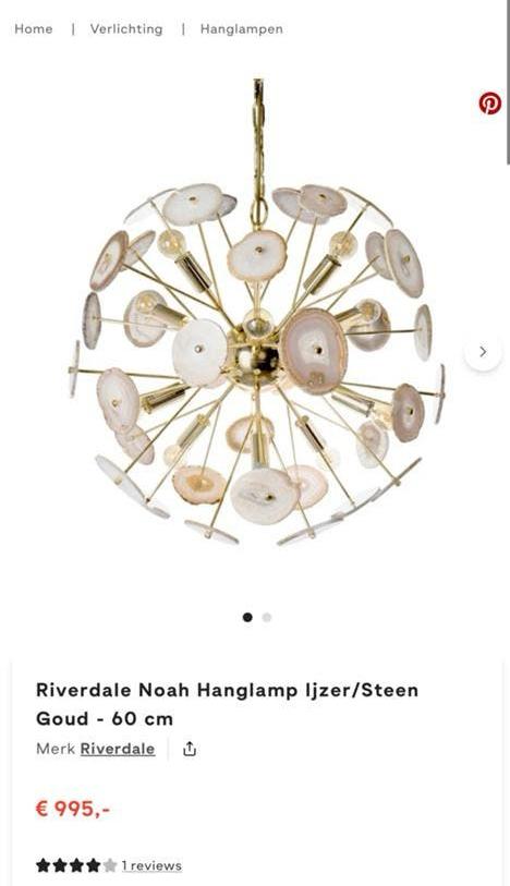 Riverdale Noah Hanglamp Goud met agaat stenen - 60 cm, Ophalen, Zo goed als nieuw