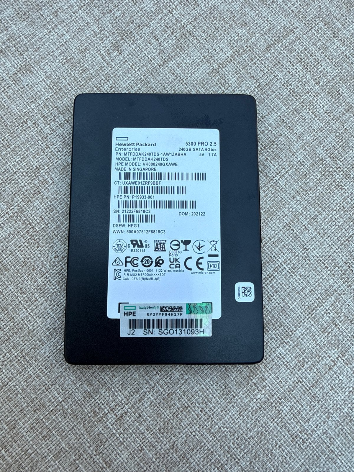 Hewlett Packard Enterprise 240GB SATA SSD 6Gb/s, Computers en Software, Harde schijven, Intern, Gebruikt, Server, Ophalen of Verzenden