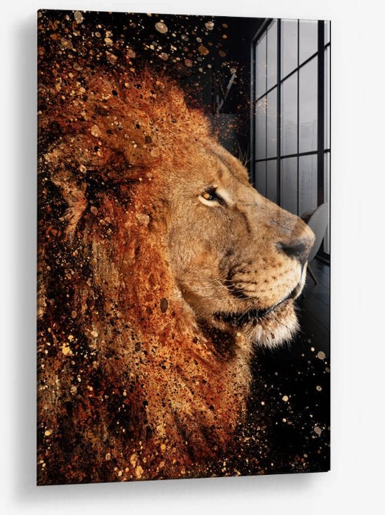Glasschilderij Lion Paint 80x120 - Gehard glas, Ophangklaar, Glas, Ophalen of Verzenden, Dieren