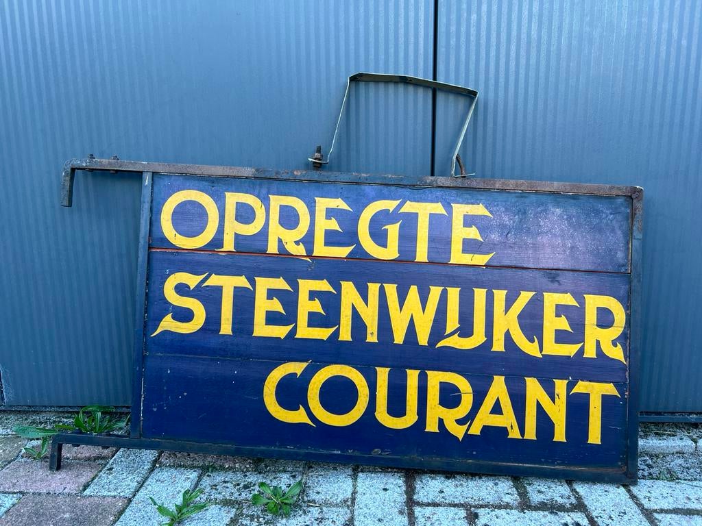 UNIEK Oud Historisch Bord KRANT: Opregte Steenwijker Courant, Ophalen, Gebruikt, Reclamebord