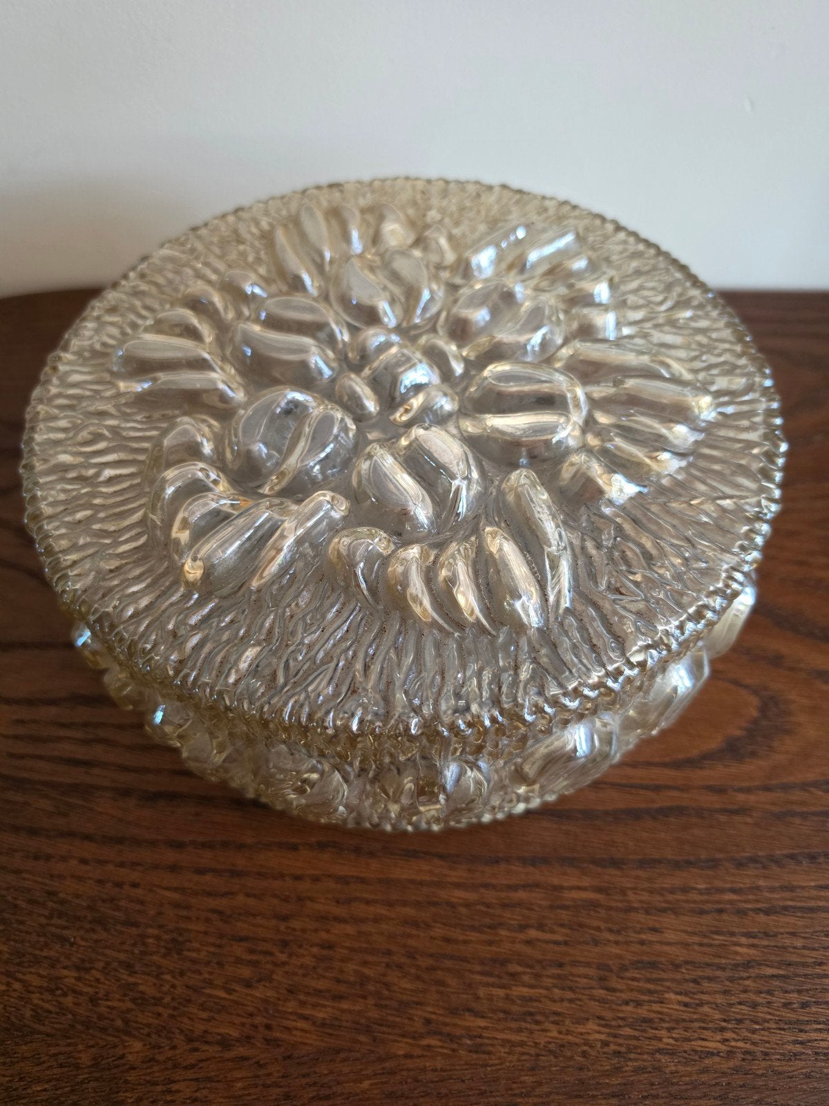 amberglas plafonnière wandlamp vintage rond, Ophalen of Verzenden, Goud, Zo goed als nieuw, Glas