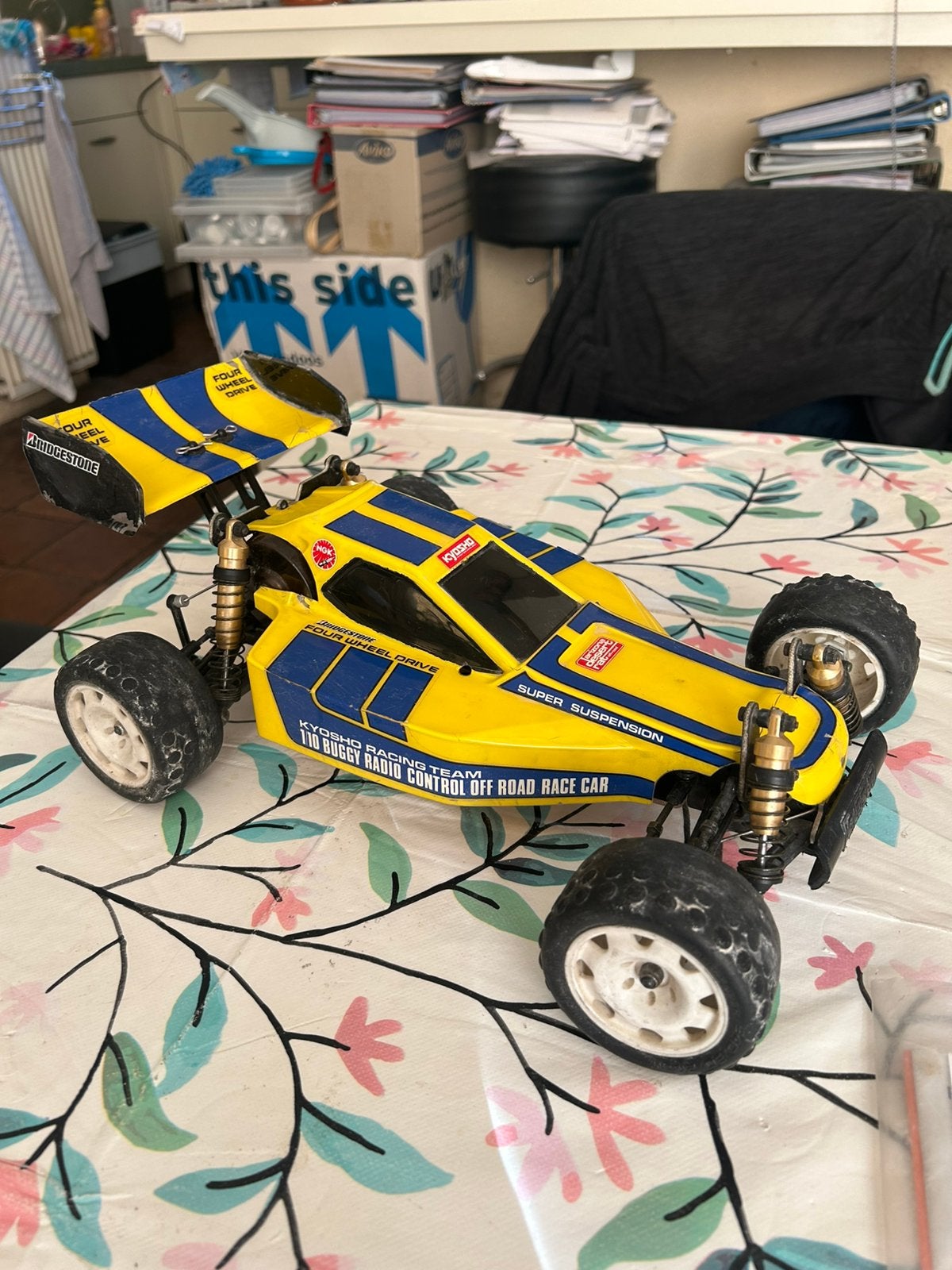 Vintage Kyosho Turbo Optima Mid (1988 - Kit 3136) zeer compl, Elektro, Gebruikt, Auto offroad, Ophalen of Verzenden