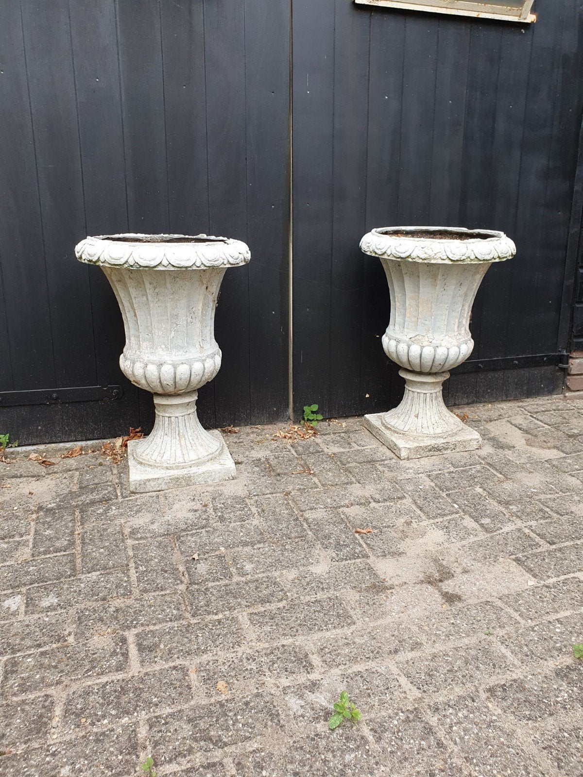 Set van 2 brocante planten vazen, Ophalen, Gebruikt, Minder dan 60 cm, Rond