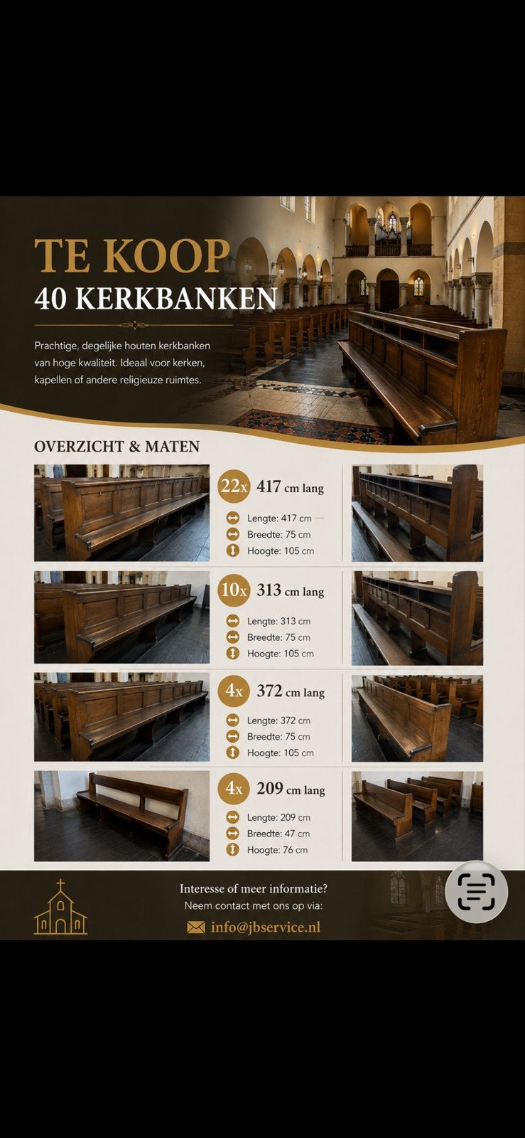 40 Prachtige Houten Kerkbanken - Diverse Maten, Ophalen