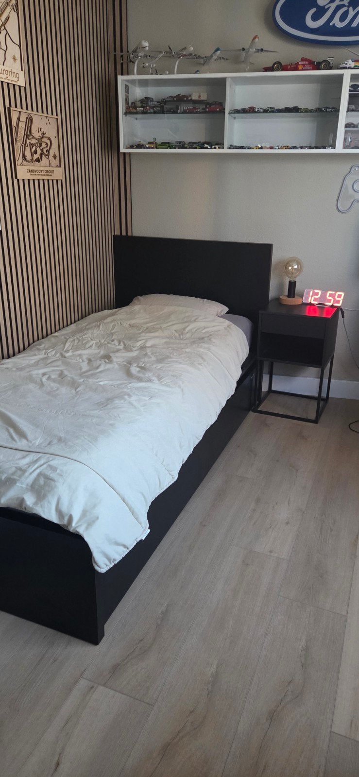 Ikea Malm bed met lades 90 x 200, Ophalen, 90 cm, Eenpersoons, Zwart