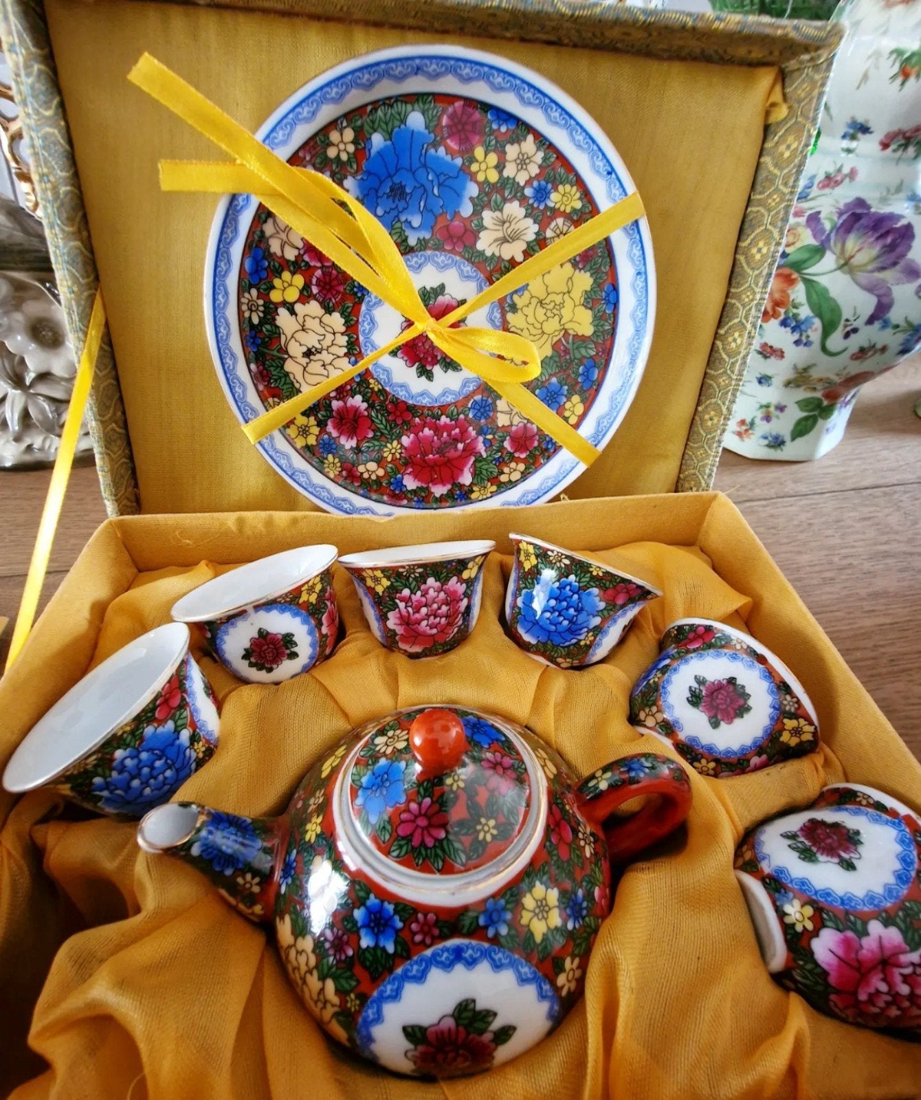 in doos nieuw kleurrijk vintage set, Ophalen of Verzenden, Nieuw, Aardewerk, Overige stijlen