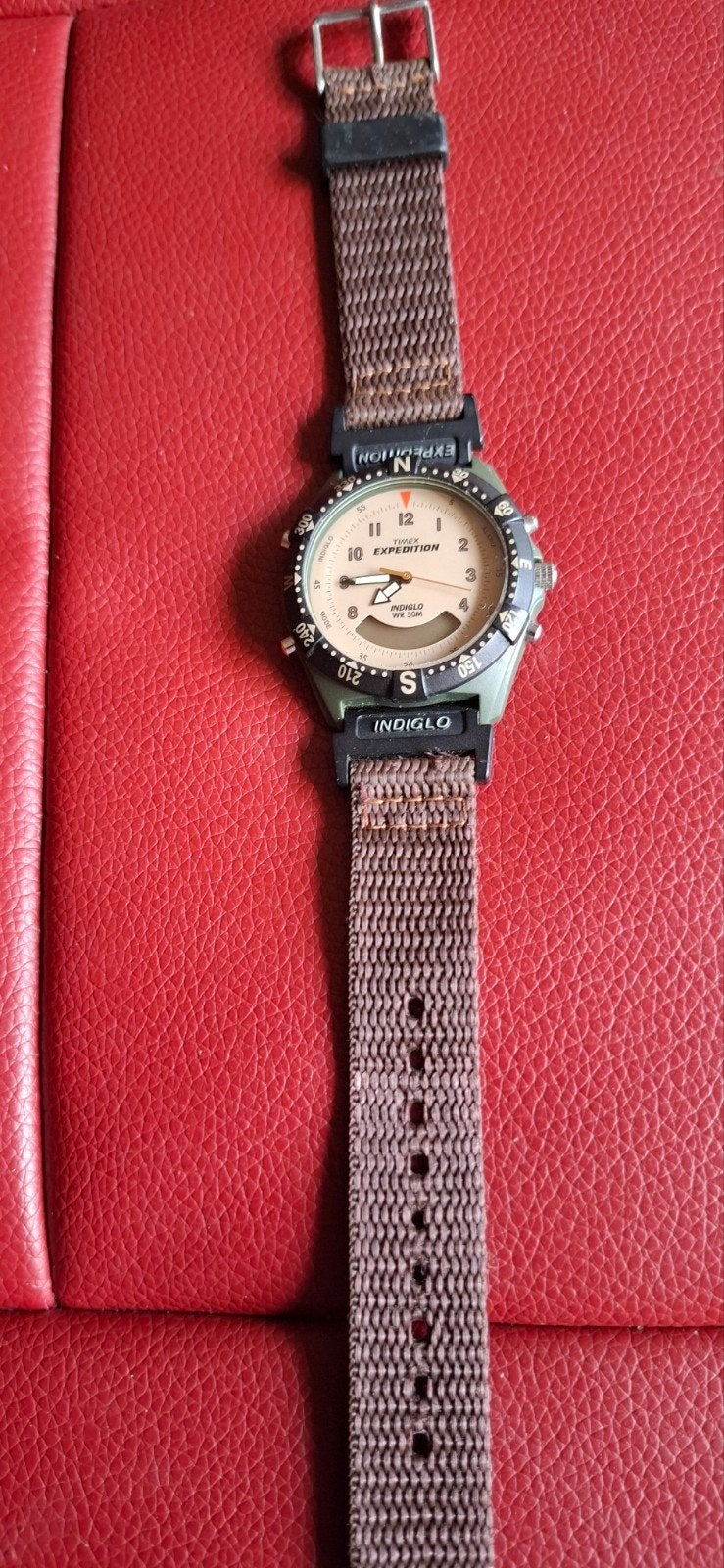 Timex Expedition Indiglo Polshorloge - Groen/Bruin, Overige merken, Kunststof, Gebruikt, Polshorloge
