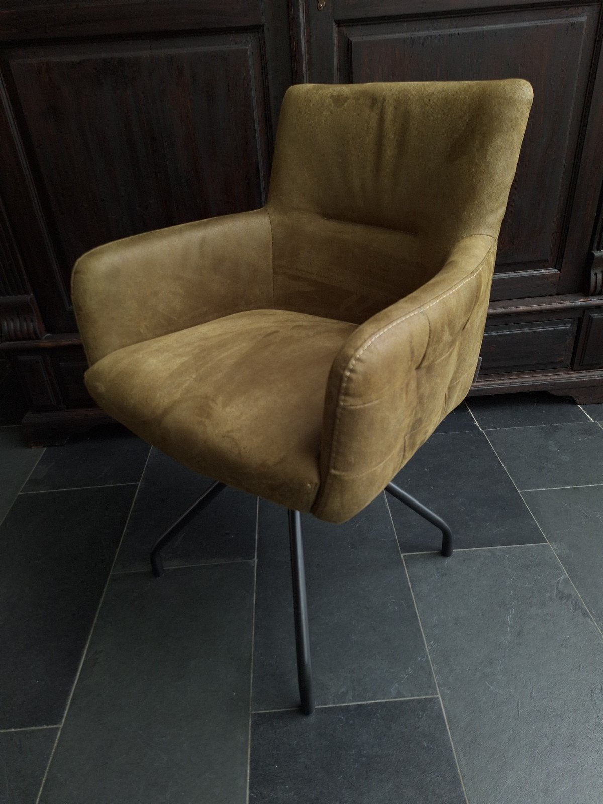 Nieuwe Moderne draaibare eetkamerstoel - Olijfgroen, Huis en Inrichting, Stoelen, Ophalen, Overige kleuren, Modern, Industrieel