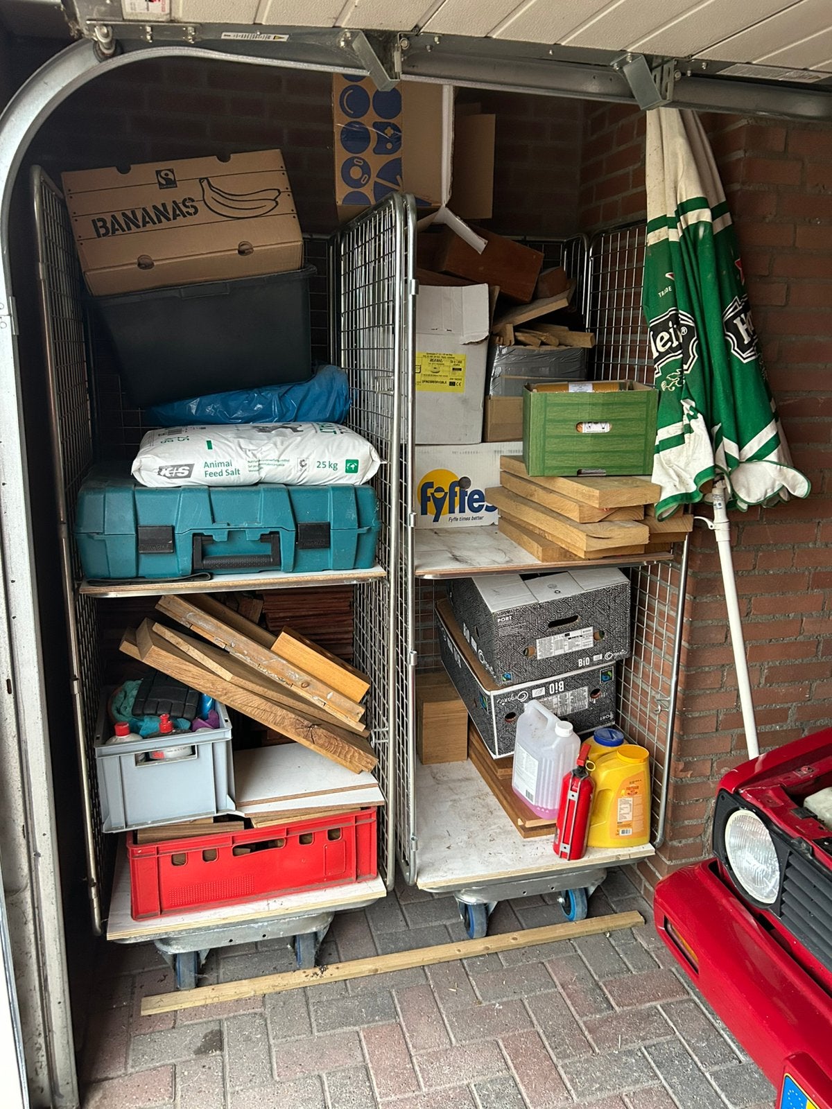 Rolcontainers 2 stuks met schrap, Ophalen, Zo goed als nieuw