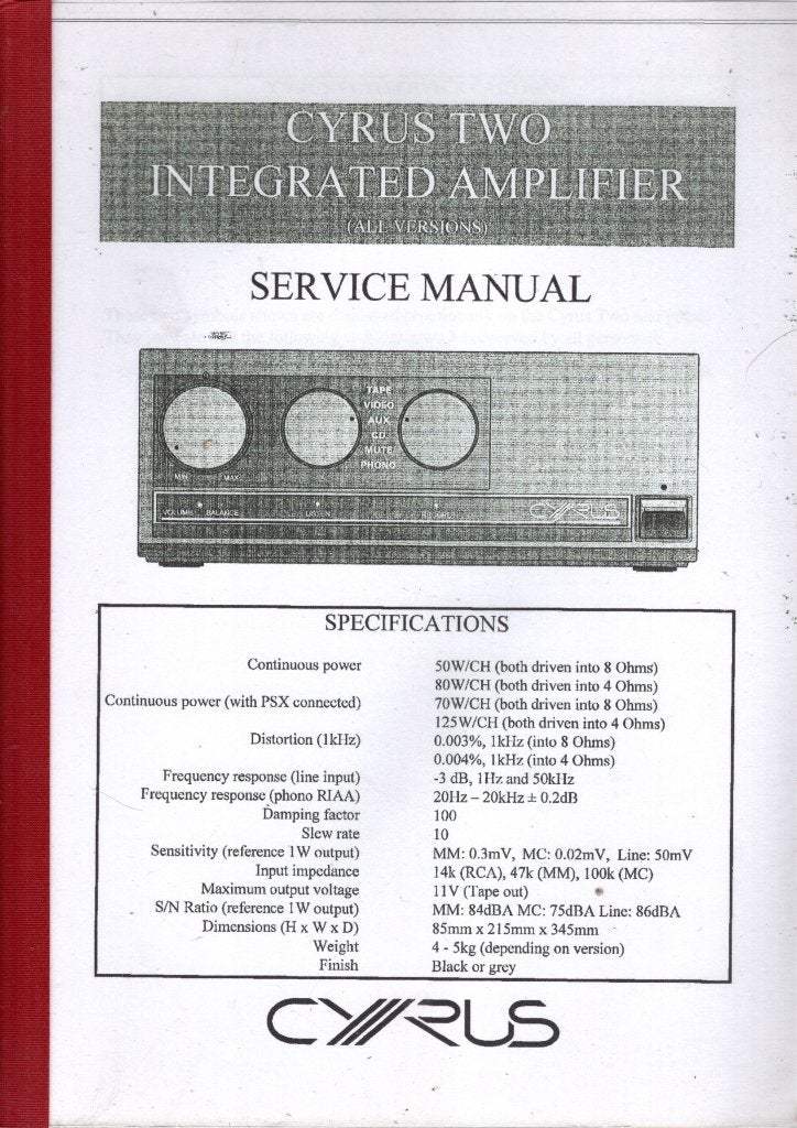 service manual CYRUS Two amp, Verzenden, Nieuw