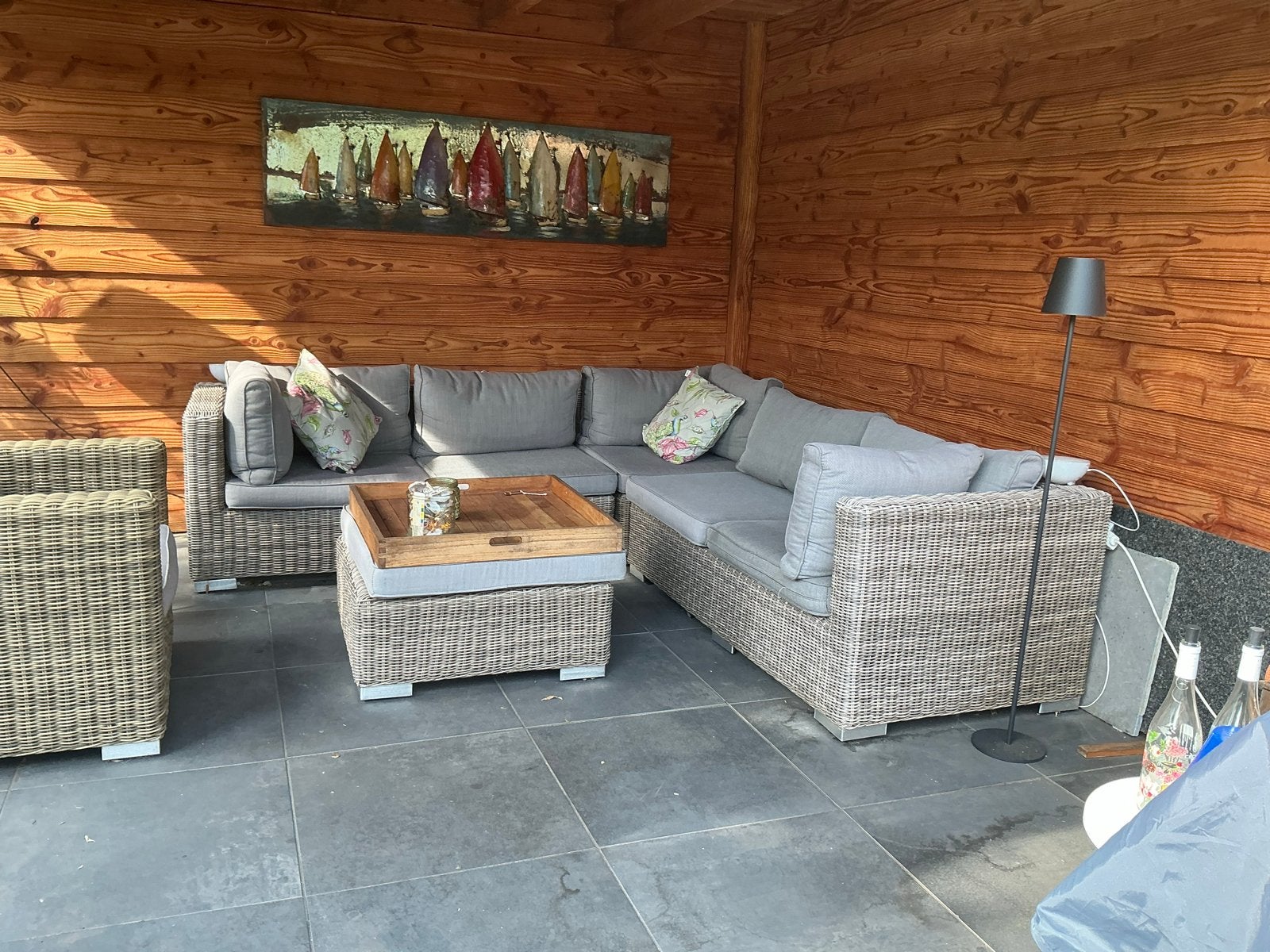 Complete Wicker Loungeset met Hoekbank, Fauteuil en Hocker, Ophalen, Gebruikt, Meer dan 8 zitplaatsen, Loungeset