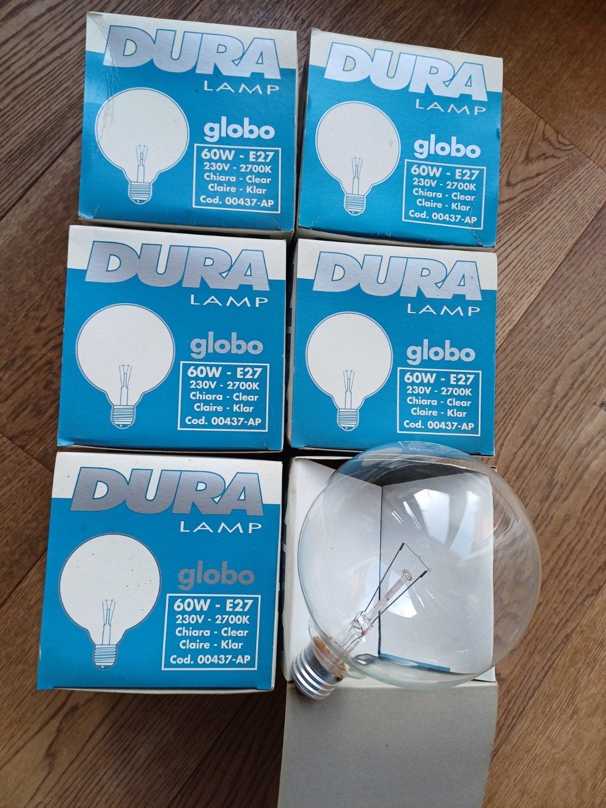 6x Dura globe 125mm. gloeilamp helder glas, Ophalen of Verzenden, Nieuw, E27 (groot), Gloeilamp