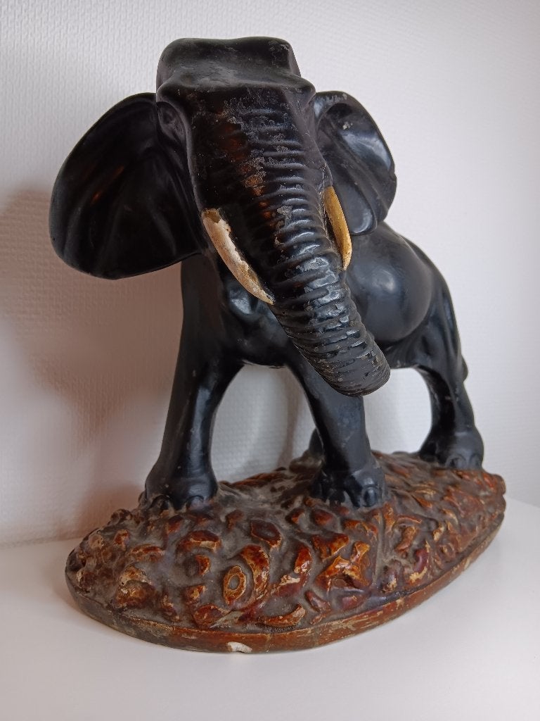 Majestueus Vintage Olifant Beeld van Gips – Jaren 50, Gips, Ophalen of Verzenden, Zoogdier, Beeld