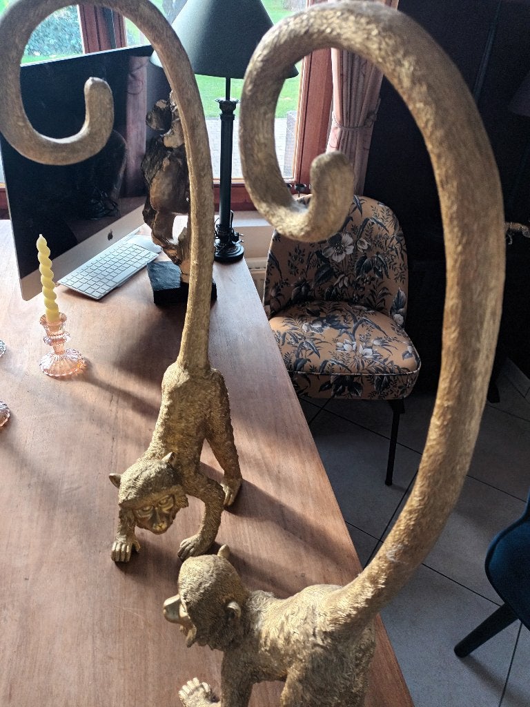 Beelden 2 grote gouden apen, zeer mooi, Verzamelen, Ophalen, Nieuw, Dier