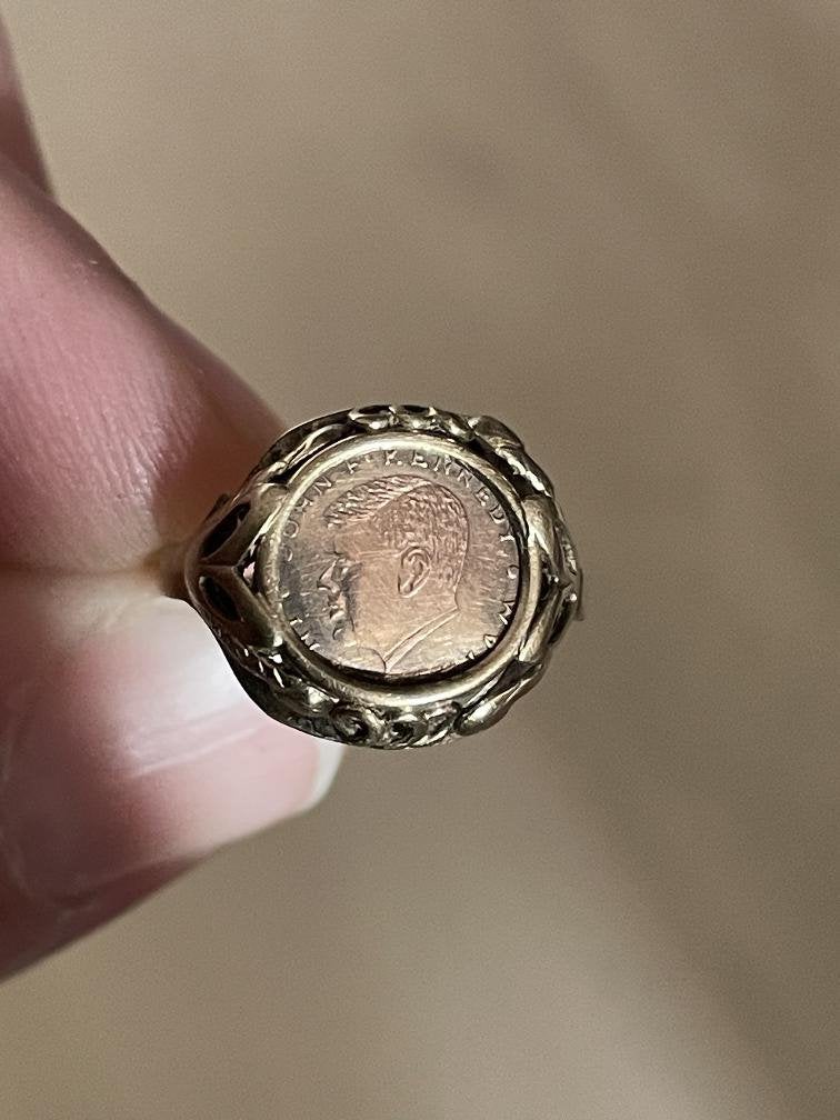 8 karaat geelgouden vintage jfk ring, Sieraden, Tassen en Uiterlijk, Ringen, Gebruikt, Ophalen of Verzenden, Kleiner dan 17, Nvt