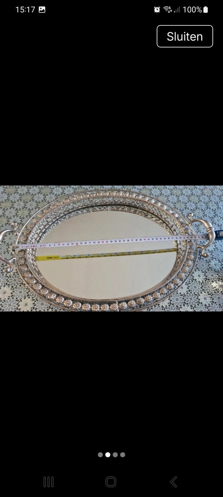 ovale schaal met onderglas, Metaal, 30 cm, Achter glas, Decoratieobject