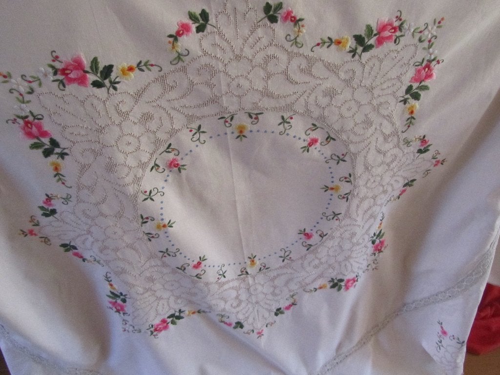 Geborduurd rond tafelkleed met rozen 170 cm, Verzenden