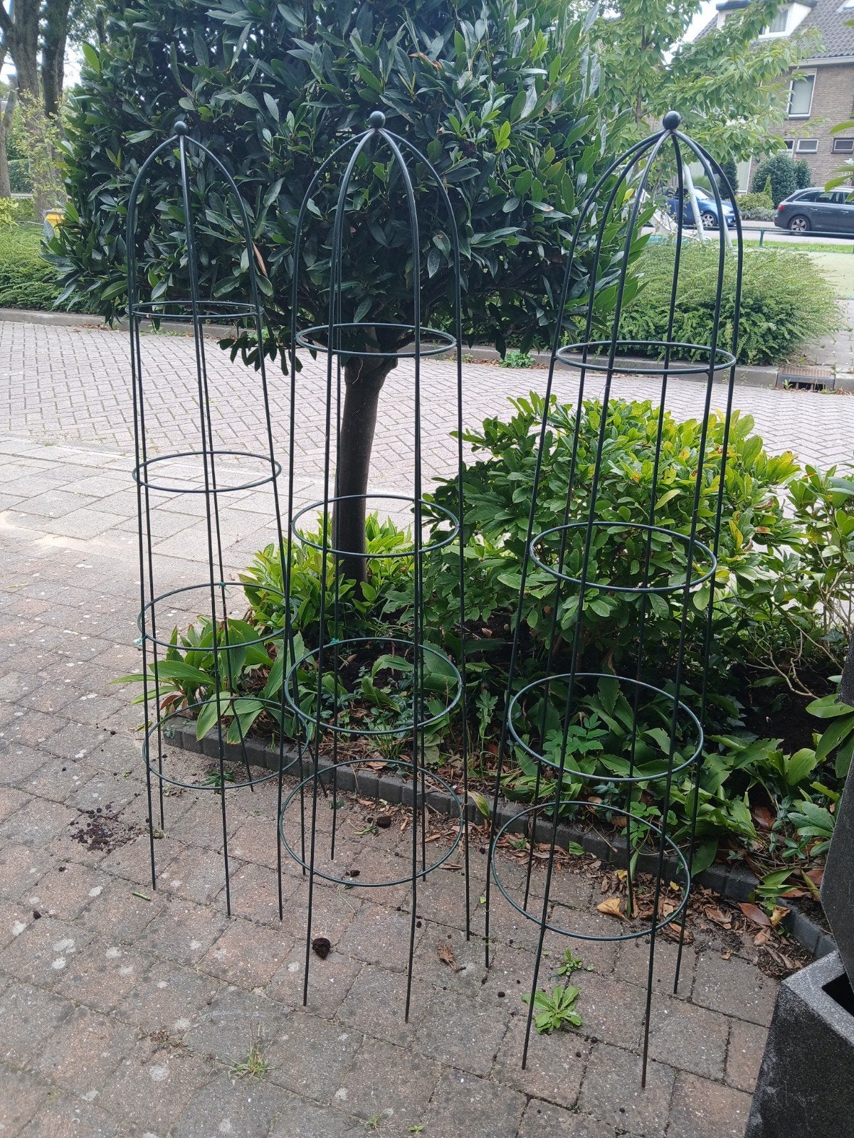 Set van 3 metalen plantensteunen/obelisken, Ophalen, Gebruikt