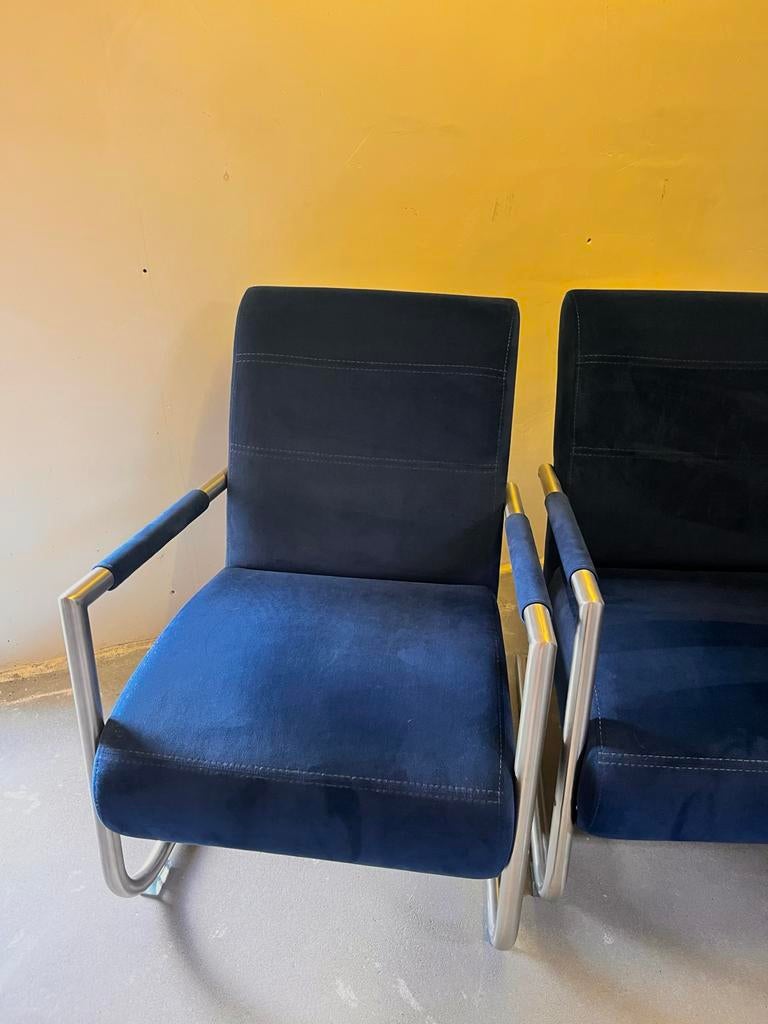 Set diep blauwe fauteuil, Ophalen, 75 tot 100 cm, Zo goed als nieuw, Stof