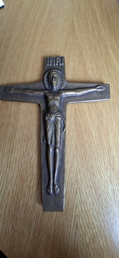 Antiek bronzen kruisbeeld met Christusfiguur, Antiek en Kunst, Antiek | Religie, Ophalen of Verzenden