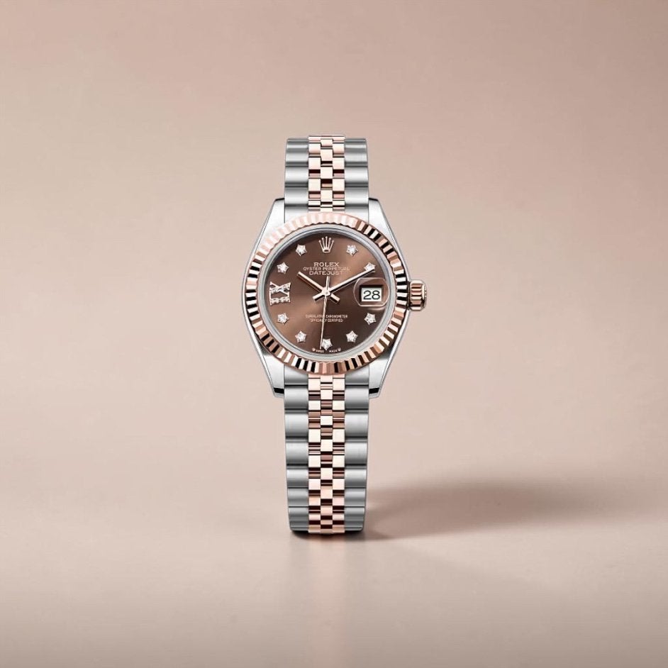 Rolex Lady Datejust 28 Factory Chocolate Diamond Wijzerplaat, Staal, Rolex, Ophalen of Verzenden, Zo goed als nieuw