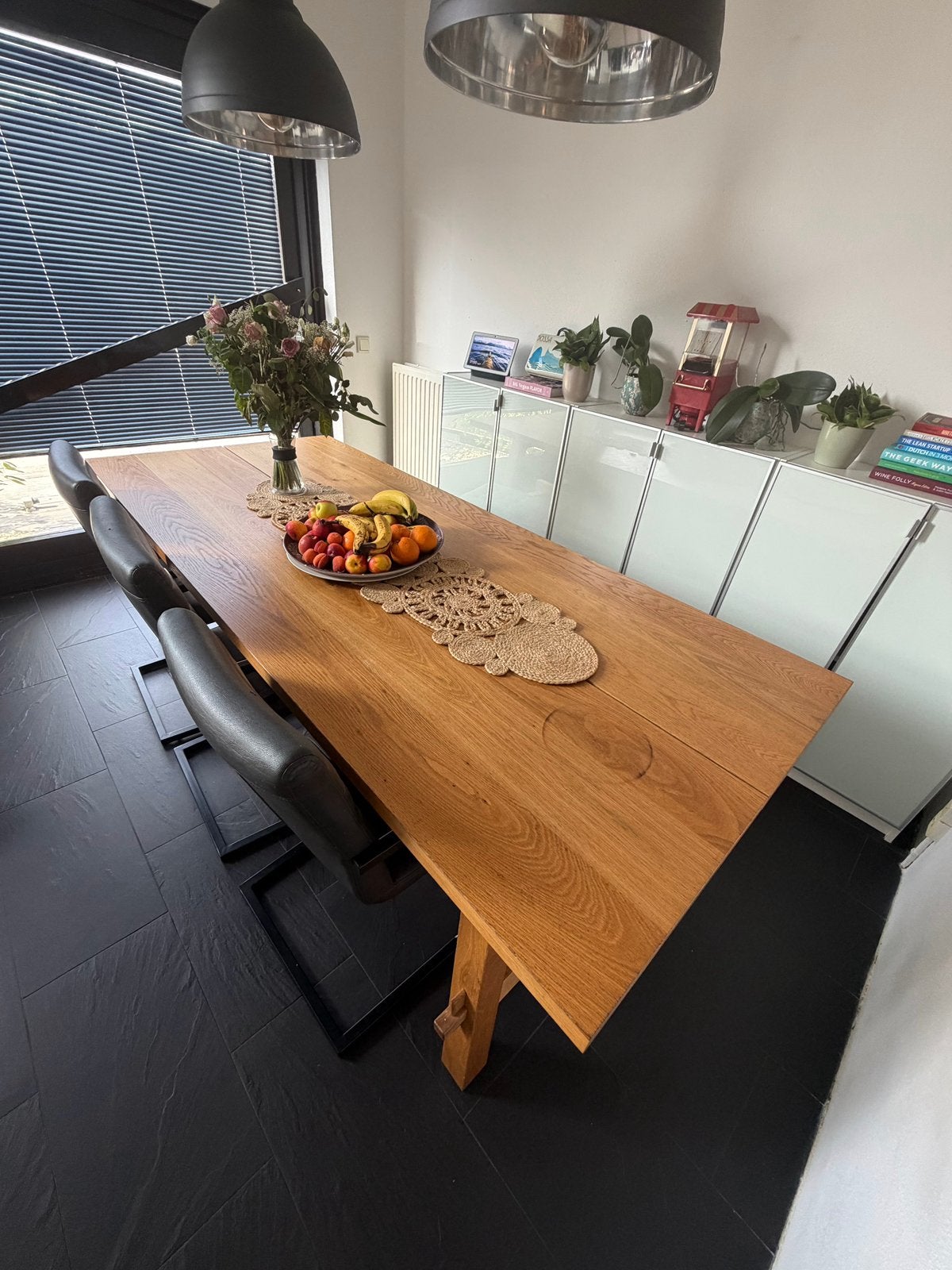 Large Pure Wooden Dining Table + 3 Chairs + Wooden Bench, Overige materialen, 200 cm of meer, Zo goed als nieuw, Rechthoekig