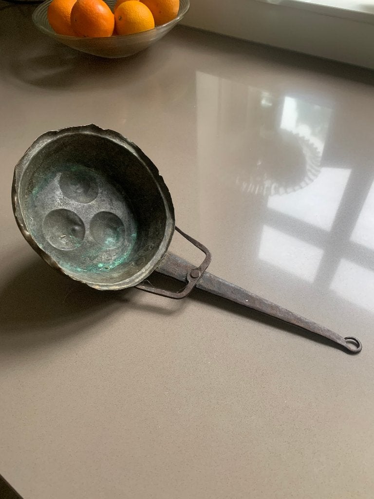 Koperen poffertjespan escargotpan eierpan antiek, Ophalen of Verzenden, Koper