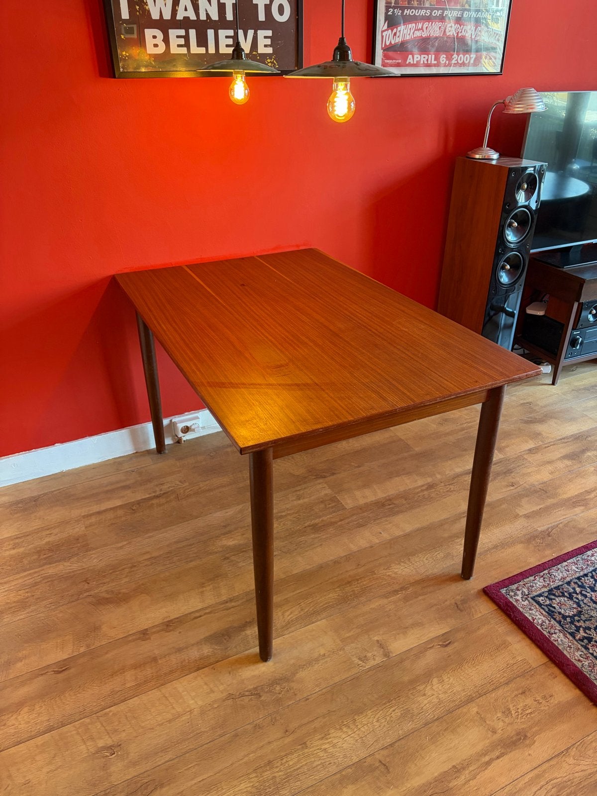 Uitschuifbare eettafel Deens design, Ophalen, Gebruikt, 100 tot 150 cm, 50 tot 100 cm