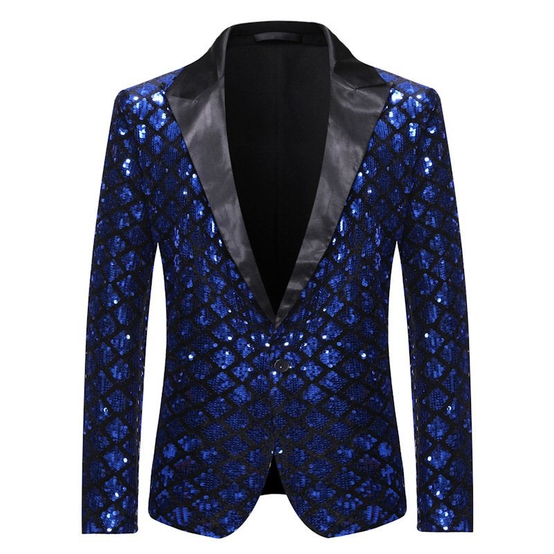 Heren blauw ruiten glitter colbert blazer jasje mannen feest, Kleding | Heren, Verzenden, Nieuw, Overige maten, Blauw
