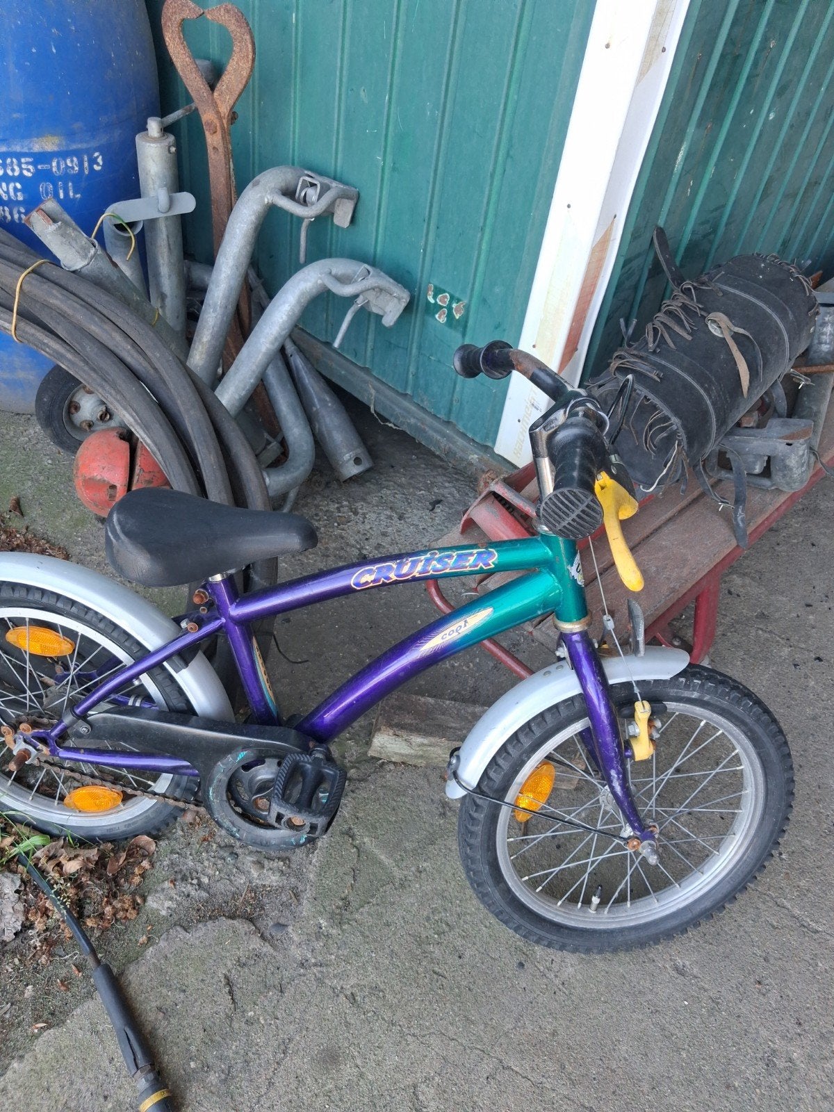 Kinderfiets Cruiser - Paars/Groen, Ophalen, Terugtraprem, Gebruikt, Staal