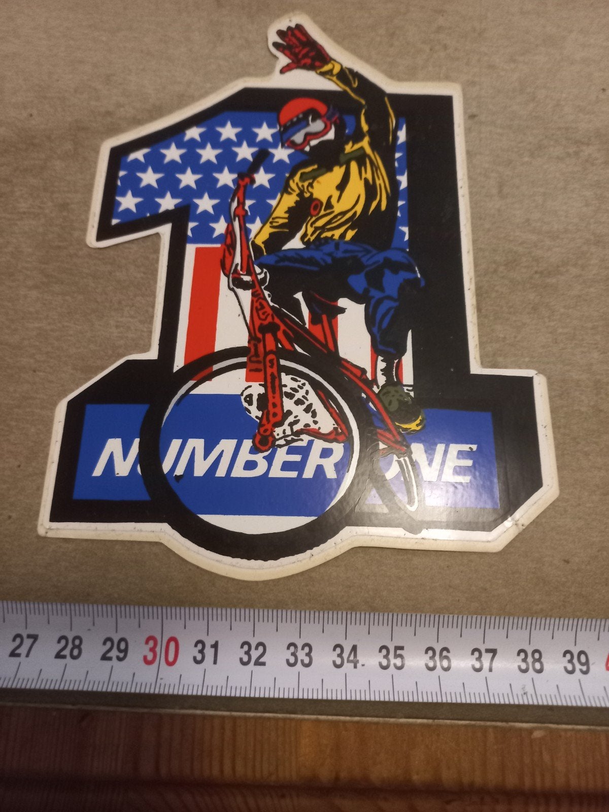 Vintage 'Number One' BMX/cross Sticker - USA Vlag, Ophalen of Verzenden, Gebruikt, Sport