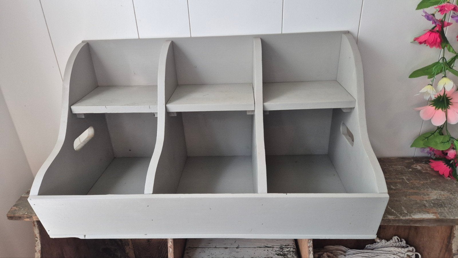 Vintage houten gruttersbak met 3 vakken, Ophalen