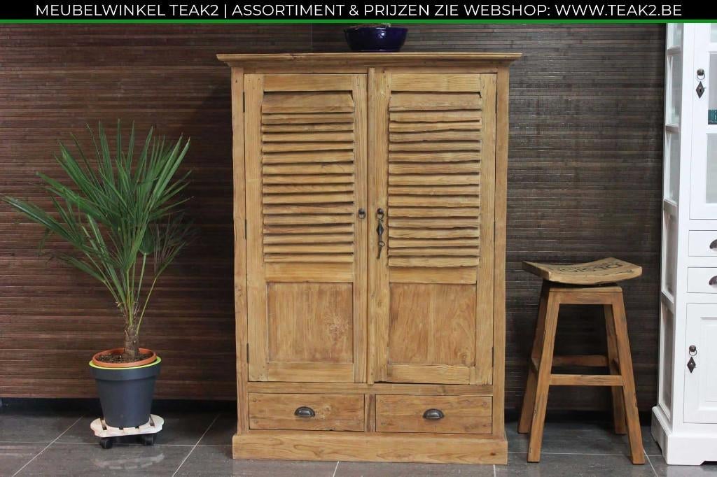 Nieuwe witte of teak wandkasten - dichte kasten bij TEAK2, 200 cm of meer, Met klep(pen), Nieuw, Ophalen of Verzenden
